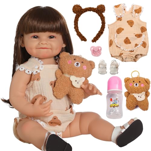 Bebê Reborn Silicone Menina Sorriso Urso 48cm